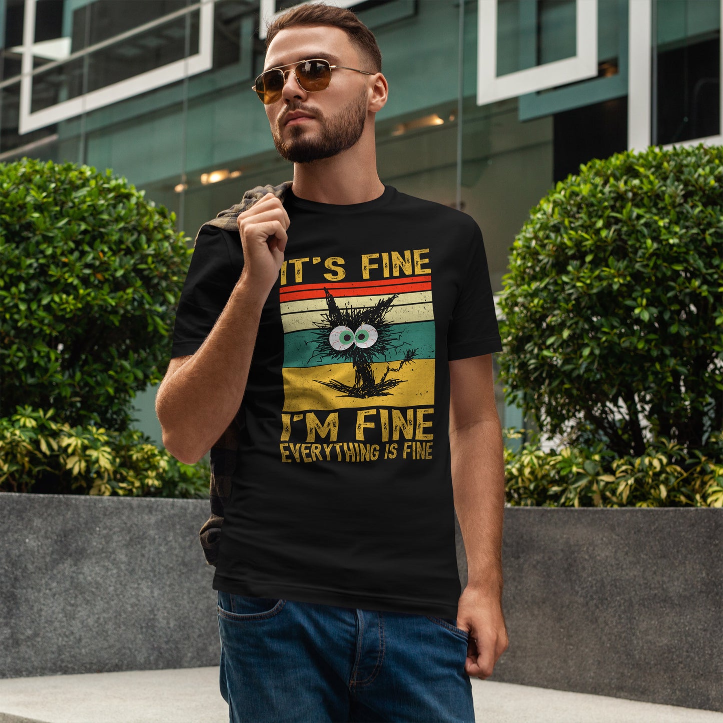 It’s Fine I’m Fine Shirt - Funny Stressed Cat Retro Tee