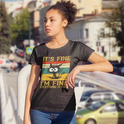 It’s Fine I’m Fine Shirt - Funny Stressed Cat Retro Tee