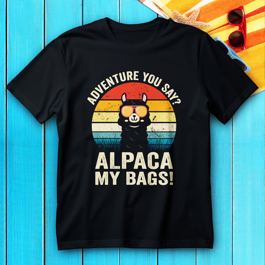 alpaca my bags t-shirt, funny llama travel retro sunset tee