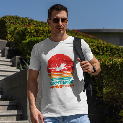 Flight Mode Permanently On T-Shirt - Funny Jet Lag Retro Sunset Tee