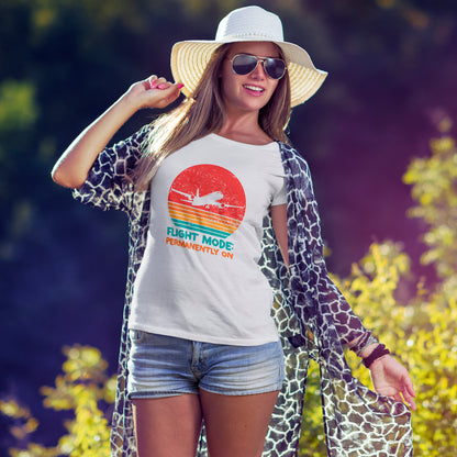 Flight Mode Permanently On T-Shirt - Funny Jet Lag Retro Sunset Tee