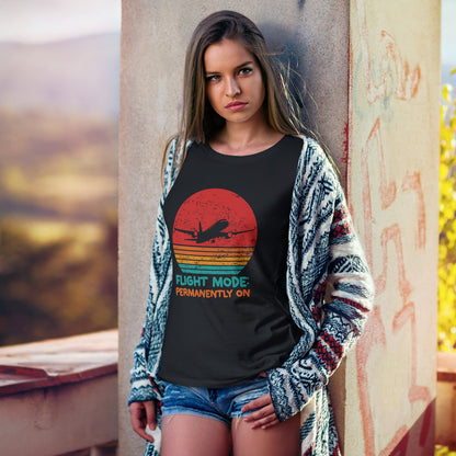 Flight Mode Permanently On T-Shirt - Funny Jet Lag Retro Sunset Tee
