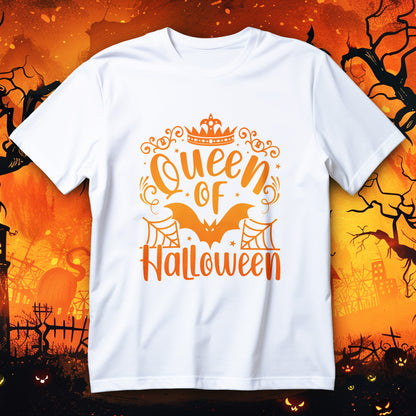 queen of halloween t-shirt - gothic lettering with spider web crown spooky season graphic