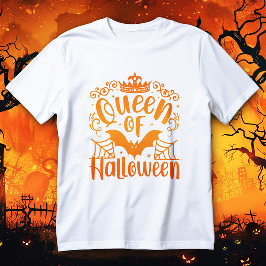 queen of halloween t-shirt - gothic lettering with spider web crown spooky season graphic