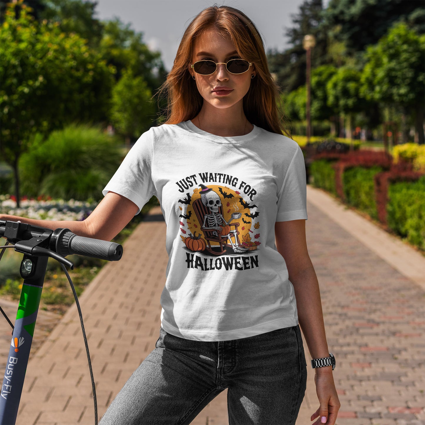 Just Waiting for Halloween T-Shirt - Skeleton Coffee Autumn Vibes Tee