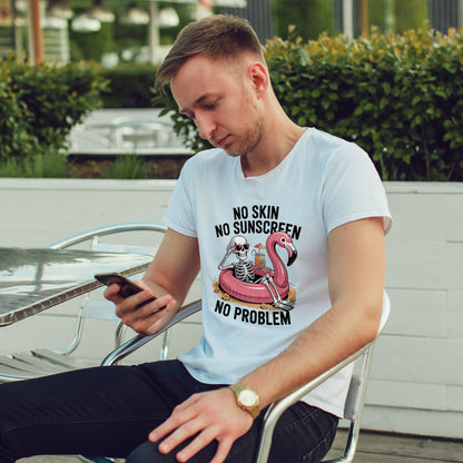 No Skin No Sunscreen T-Shirt - Skeleton Flamingo Summer Tee