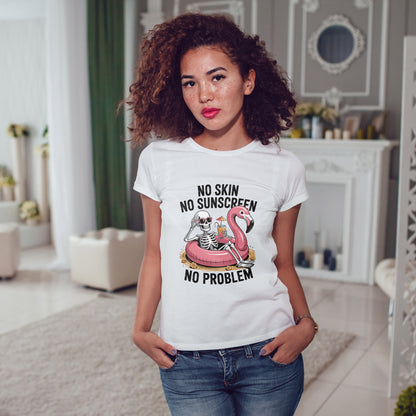 No Skin No Sunscreen T-Shirt - Skeleton Flamingo Summer Tee