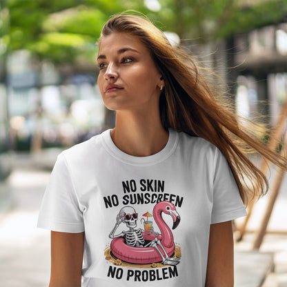 No Skin No Sunscreen T-Shirt - Skeleton Flamingo Summer Tee