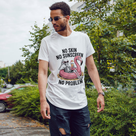 No Skin No Sunscreen T-Shirt - Skeleton Flamingo Summer Tee