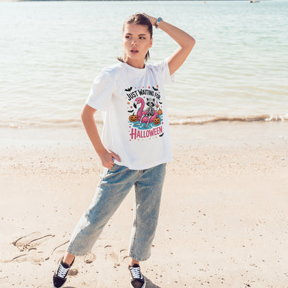Just Waiting for Halloween T-Shirt - Raccoon Skeleton Flamingo Tee
