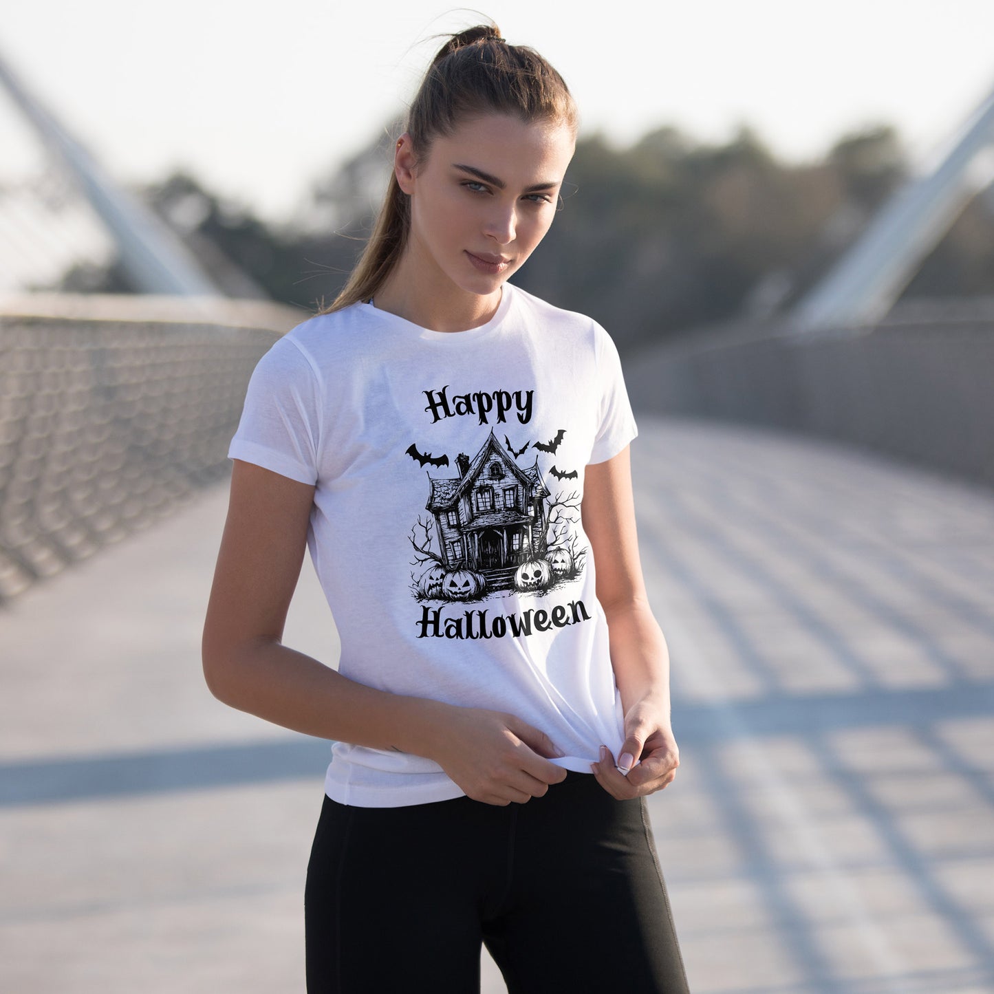 Vintage Haunted House Halloween T-Shirt - Gothic Pumpkins & Bats Tee