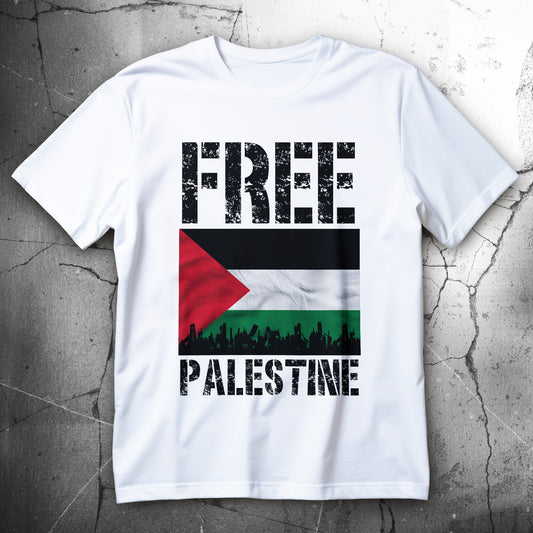 palestinian flag skyline t-shirt, free palestine urban protest tee