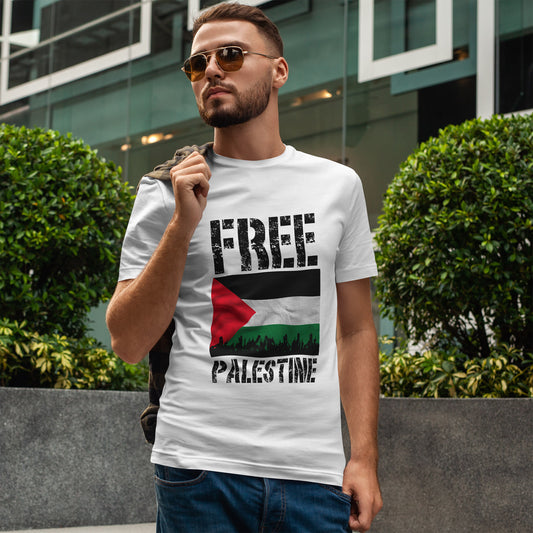 Palestinian Flag Shirt with City Skyline - Free Palestine Tee