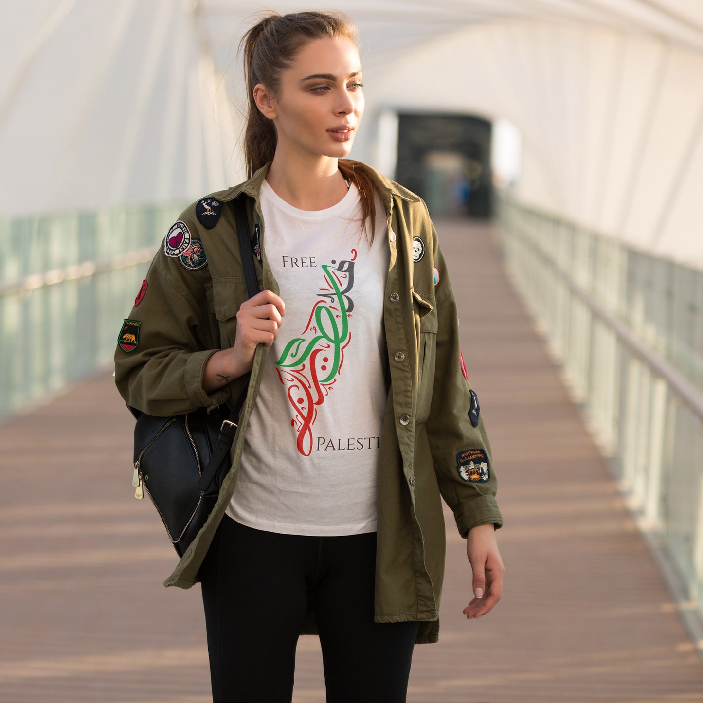 Free Palestine Map T-Shirt - Artistic Palestinian Calligraphy Solidarity Tee
