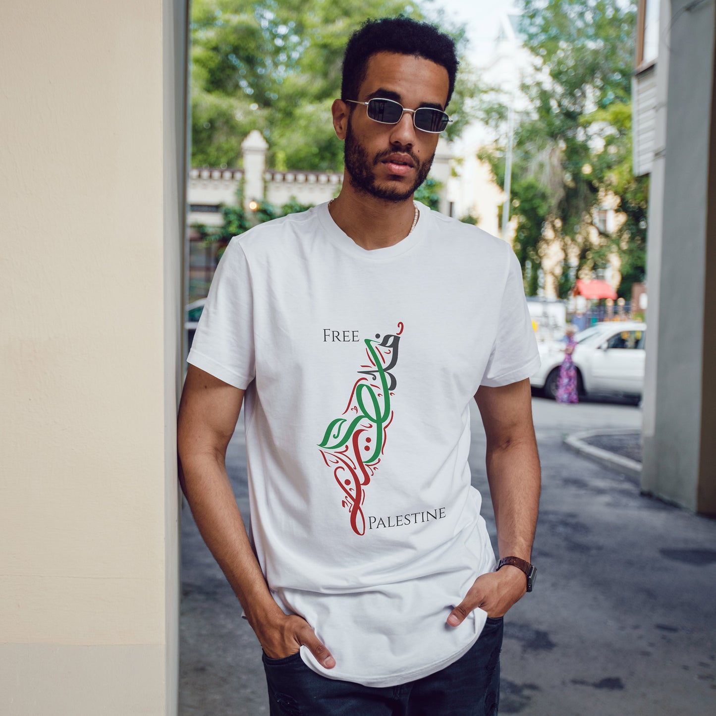 Free Palestine Map T-Shirt - Artistic Palestinian Calligraphy Solidarity Tee