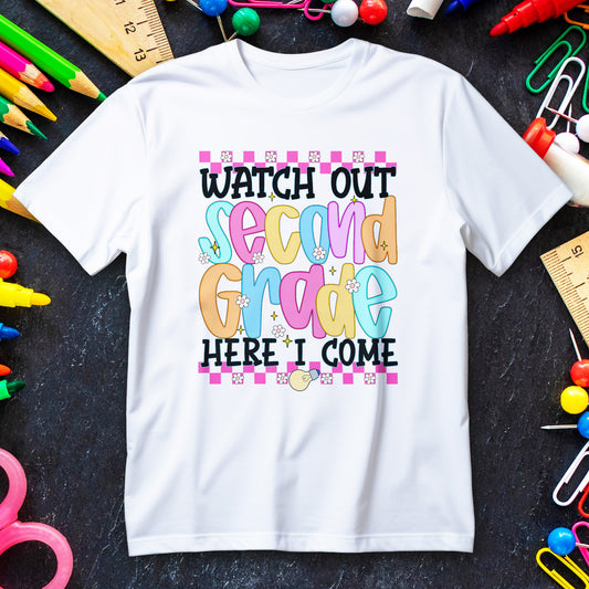 Watch Out Second Grade Shirt - Colorful Back to School Tee for Kids, 2nd Grade Here I Come Shirt, Funny First Day Outfit Idea