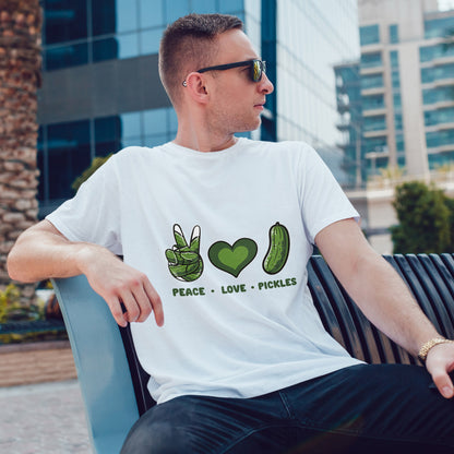 Peace Love Pickles Shirt - Funny Pickle Lover Gift, Retro Cucumber T-Shirt for Women & Men, Foodie Snack Tee with Hippie Vibes