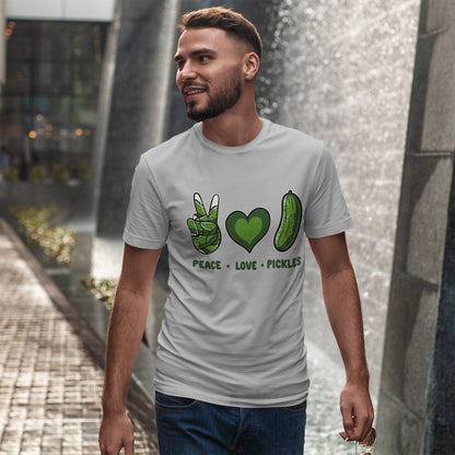 Peace Love Pickles Shirt - Funny Pickle Lover Gift, Retro Cucumber T-Shirt for Women & Men, Foodie Snack Tee with Hippie Vibes