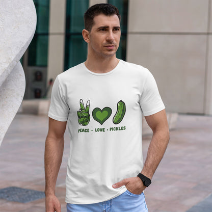 Peace Love Pickles Shirt - Funny Pickle Lover Gift, Retro Cucumber T-Shirt for Women & Men, Foodie Snack Tee with Hippie Vibes