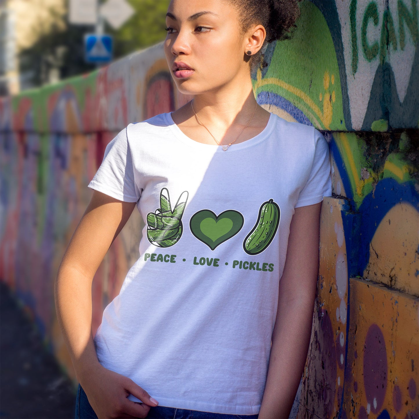 Peace Love Pickles Shirt - Funny Pickle Lover Gift, Retro Cucumber T-Shirt for Women & Men, Foodie Snack Tee with Hippie Vibes