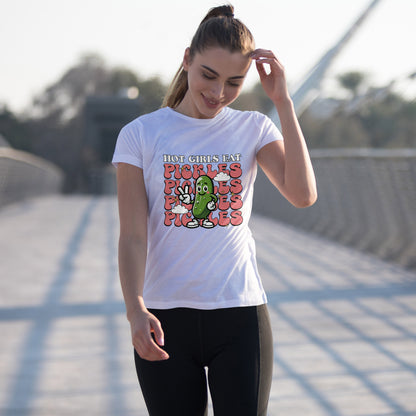 Hot Girls Eat Pickles Shirt - Funny Pickle Lover Gift for Women, Trendy Cartoon Cucumber Tee, Retro Food Humor T-Shirt