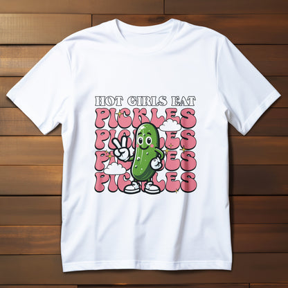 Hot Girls Eat Pickles Shirt - Funny Pickle Lover Gift for Women, Trendy Cartoon Cucumber Tee, Retro Food Humor T-Shirt