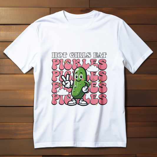 Hot Girls Eat Pickles Shirt - Funny Pickle Lover Gift for Women, Trendy Cartoon Cucumber Tee, Retro Food Humor T-Shirt