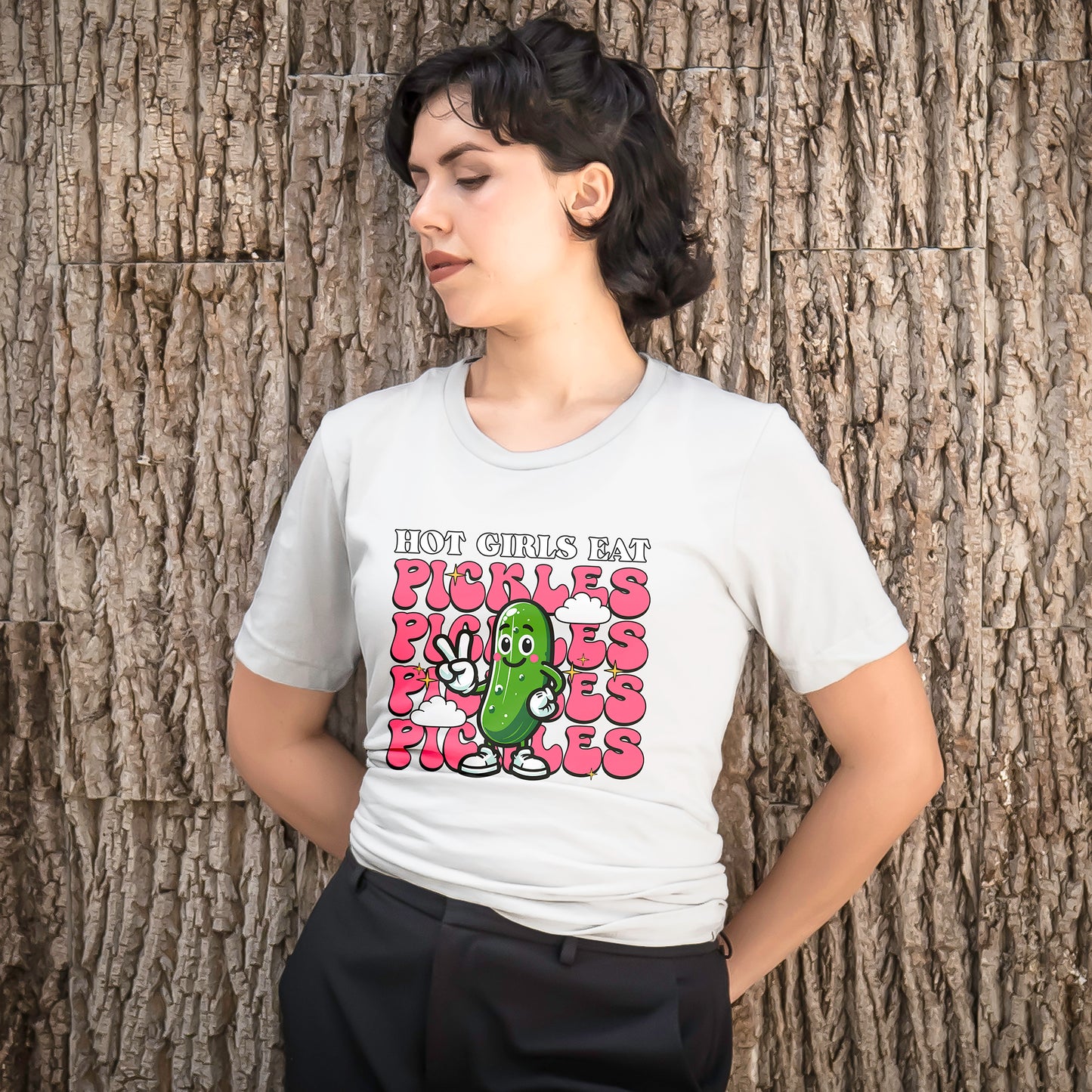 Hot Girls Eat Pickles Shirt - Funny Pickle Lover Gift for Women, Trendy Cartoon Cucumber Tee, Retro Food Humor T-Shirt