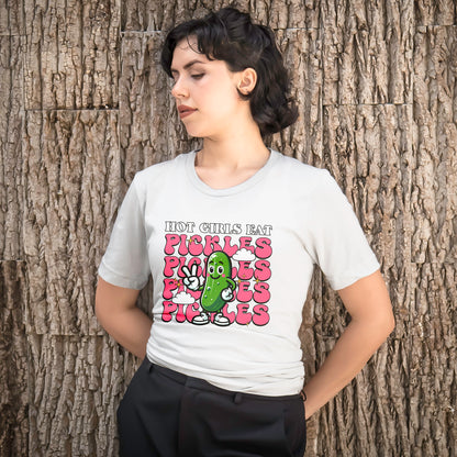 Hot Girls Eat Pickles Shirt - Funny Pickle Lover Gift for Women, Trendy Cartoon Cucumber Tee, Retro Food Humor T-Shirt