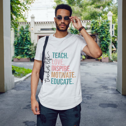 Teach Love Inspire Motivate Educate Shirt - Minimalist Teacher Life Tee, Positive Education Shirt Gift for Educators & Coaches