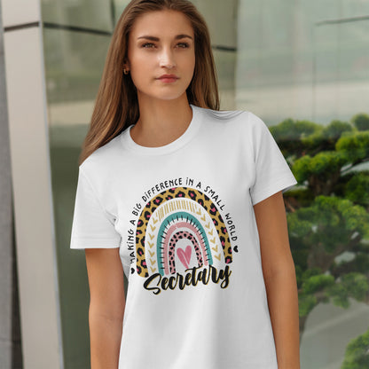 Secretary Rainbow Shirt - Cute Leopard Print Office Tee for Secretaries, Glam Animal Print Heart Gift, Boho Office Assistant T-Shirt