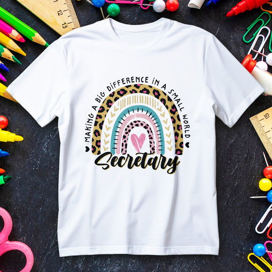 Secretary Rainbow Shirt - Cute Leopard Print Office Tee for Secretaries, Glam Animal Print Heart Gift, Boho Office Assistant T-Shirt