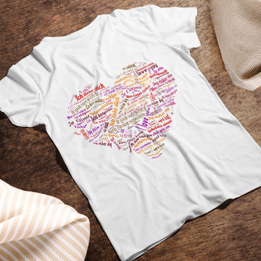 I Love You in Every Language T-Shirt - Multilingual Heart Design - Romantic Gift for Valentines Day, Anniversary, or Birthday