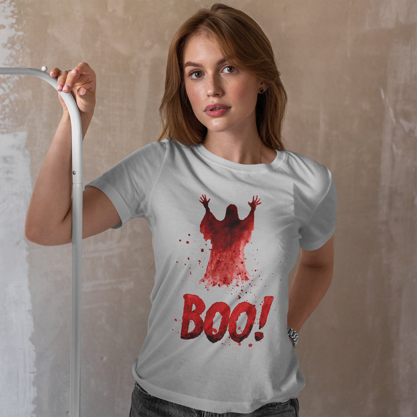 Boo Ghost Halloween T-Shirt - Red Spirit Blood Splatter Horror Tee