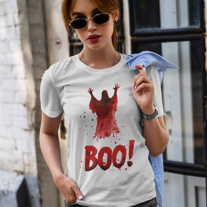 Boo Ghost Halloween T-Shirt - Red Spirit Blood Splatter Horror Tee