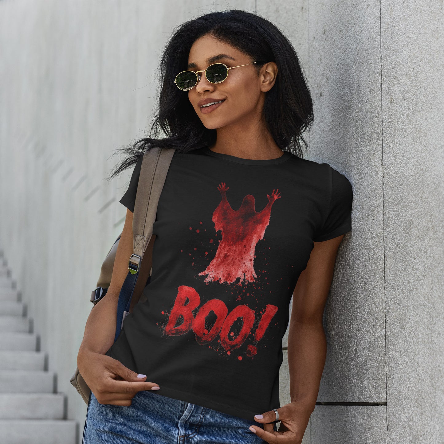 Boo Ghost Halloween T-Shirt - Red Spirit Blood Splatter Horror Tee
