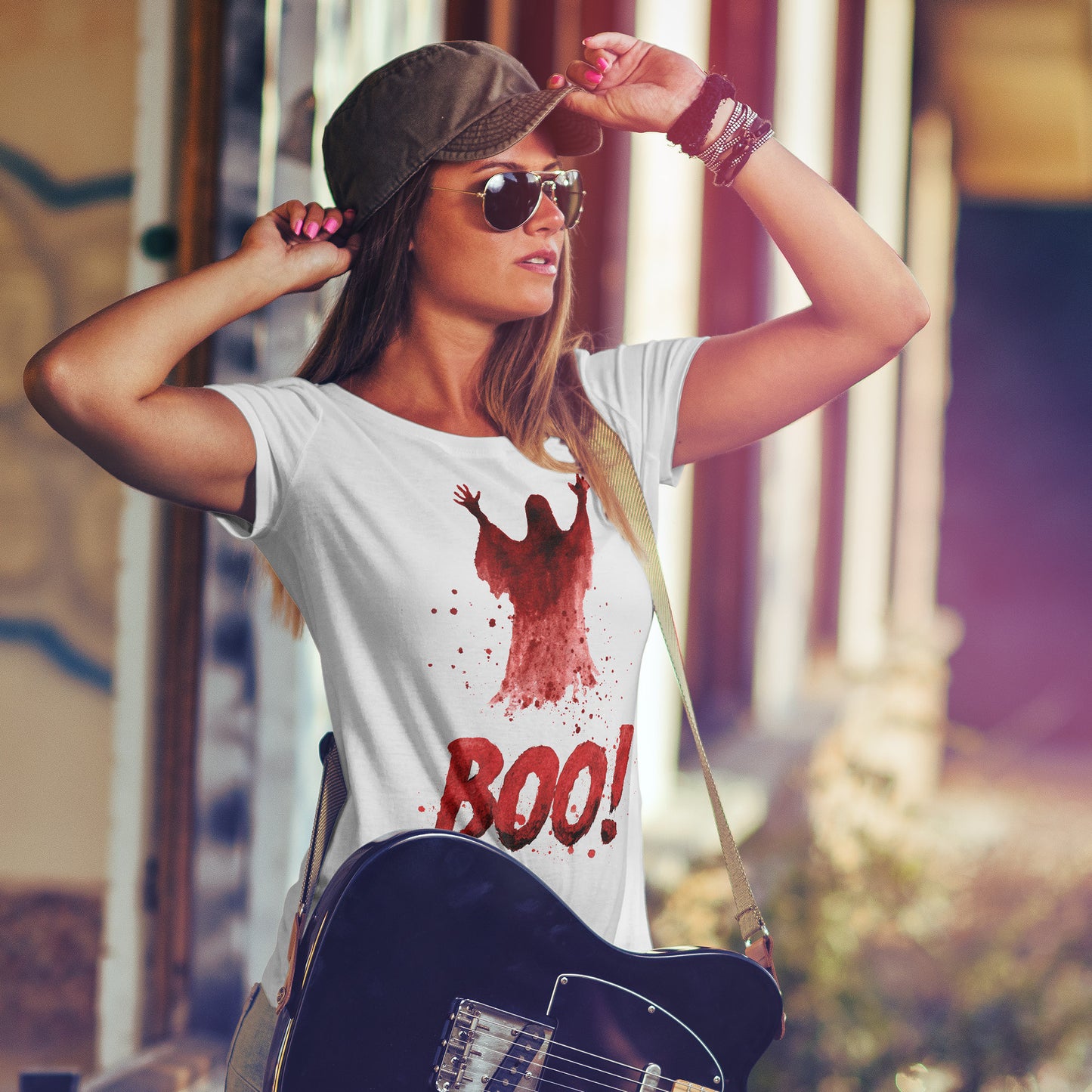 Boo Ghost Halloween T-Shirt - Red Spirit Blood Splatter Horror Tee