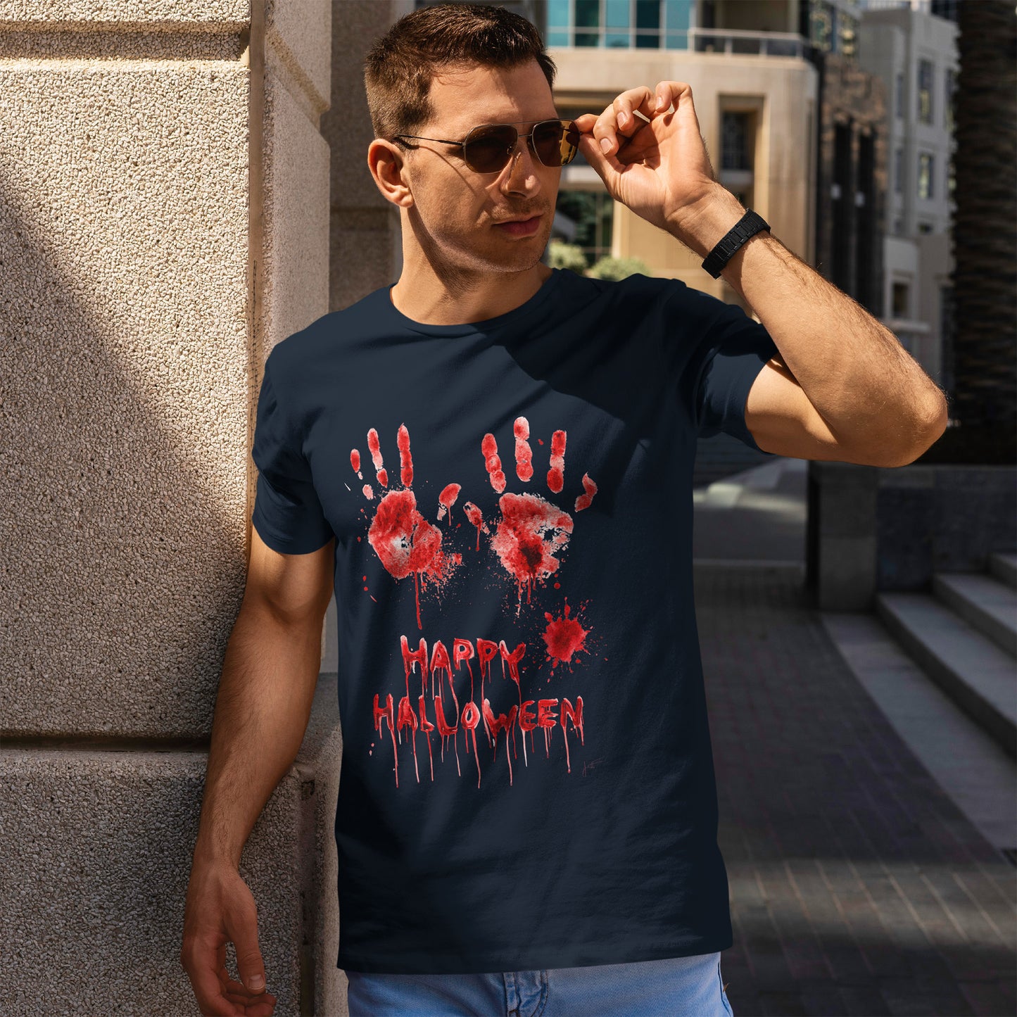 Happy Halloween Blood Handprints T-Shirt - Dripping Horror Tee
