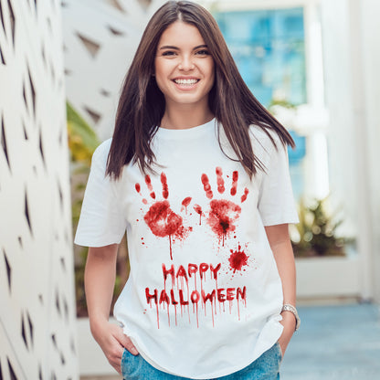 Happy Halloween Blood Handprints T-Shirt - Dripping Horror Tee