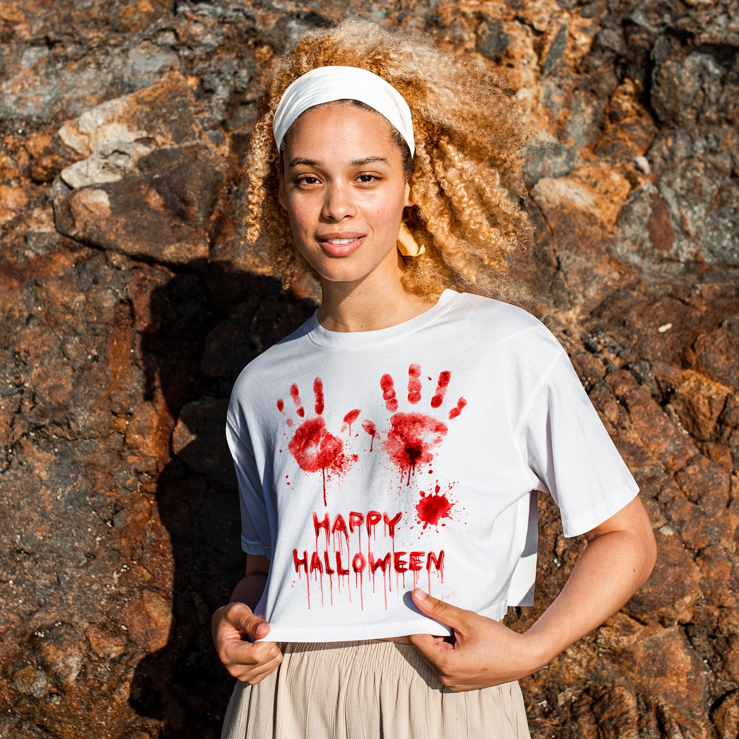 Happy Halloween Blood Handprints T-Shirt - Dripping Horror Tee