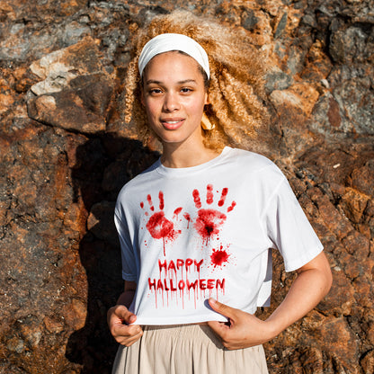 Happy Halloween Blood Handprints T-Shirt - Dripping Horror Tee
