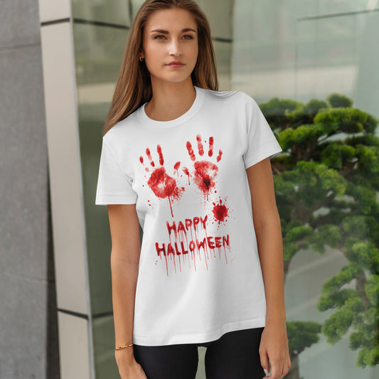 Happy Halloween Blood Handprints T-Shirt - Dripping Horror Tee