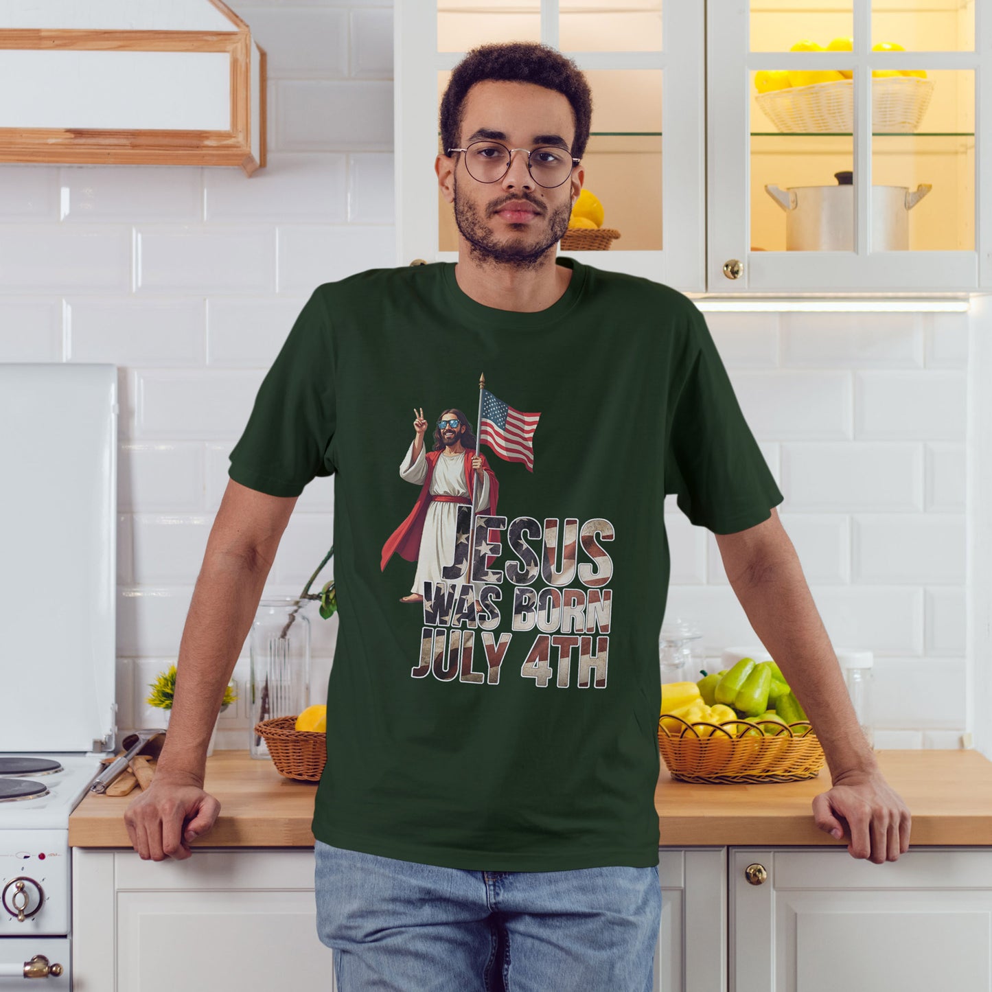 Jesus Was Born July 4th T-Shirt - Patriotic Christian Tee for True Americans