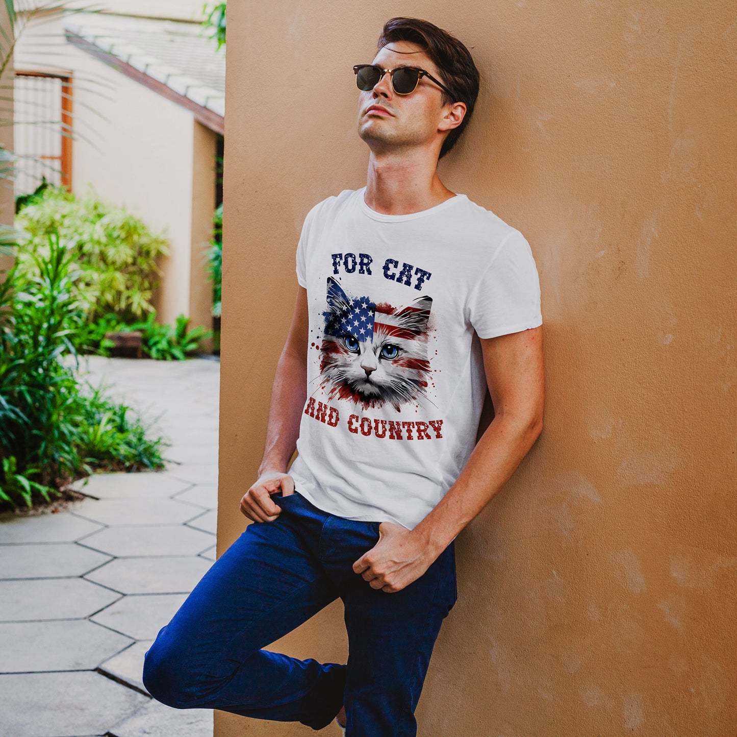For Cat and Country Shirt - Patriotic USA Flag Cat Tee