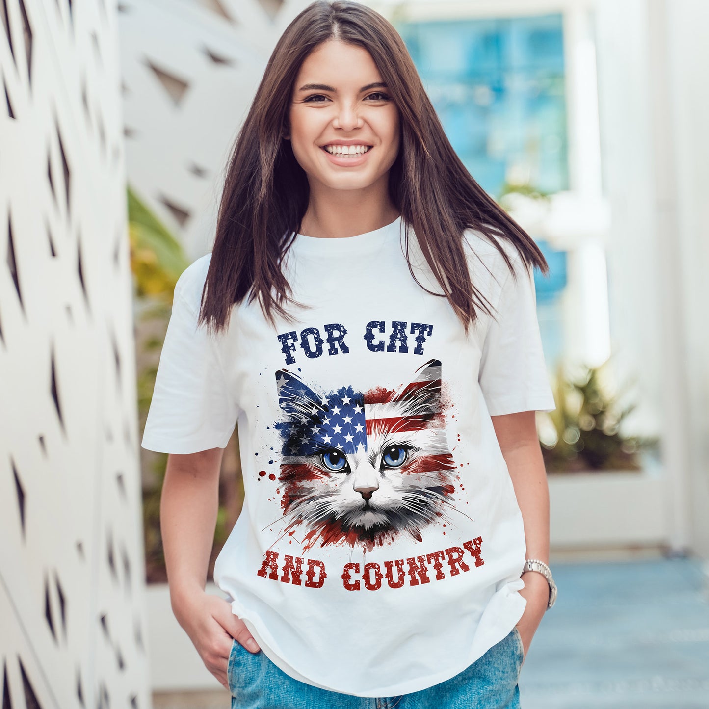 For Cat and Country Shirt - Patriotic USA Flag Cat Tee