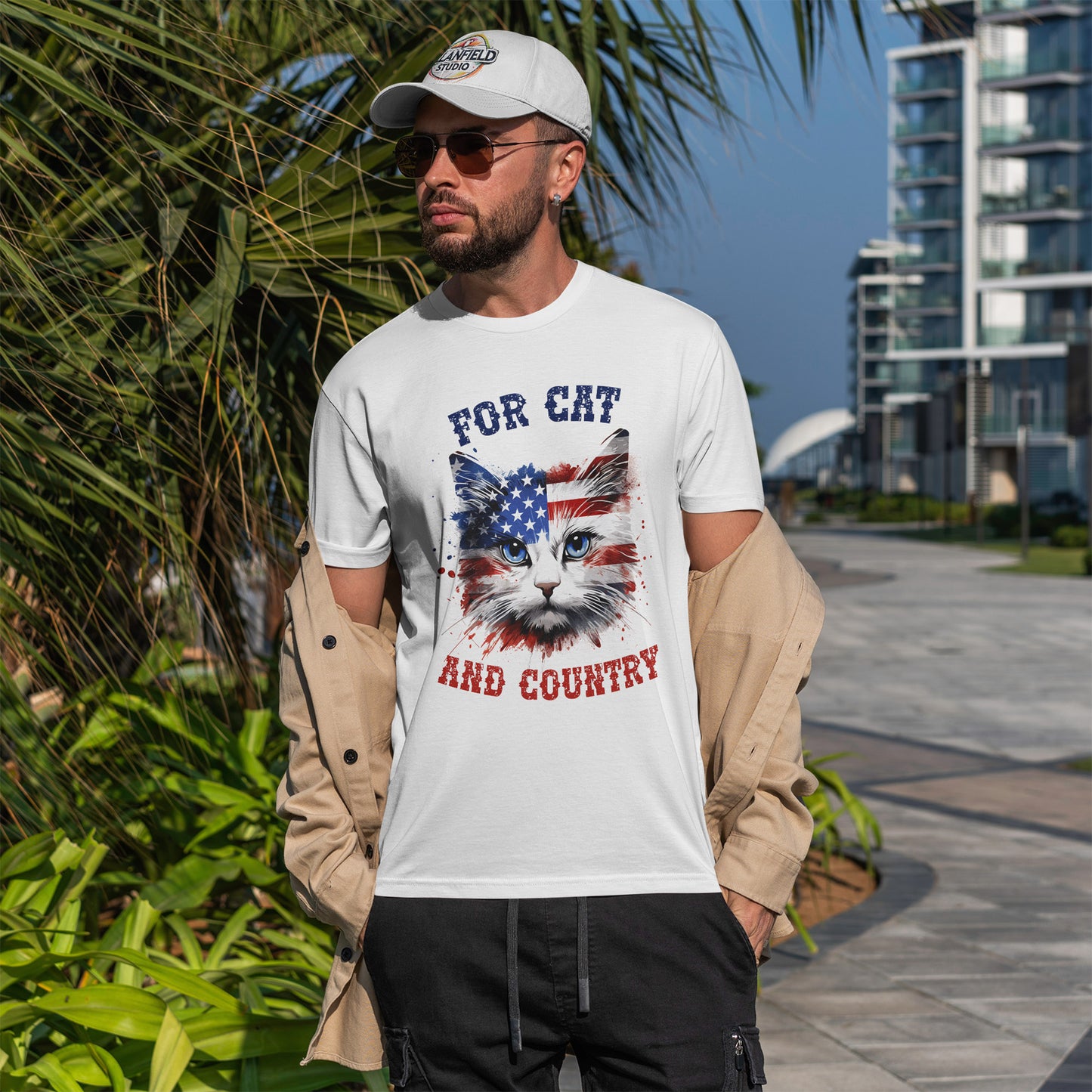 For Cat and Country Shirt - Patriotic USA Flag Cat Tee
