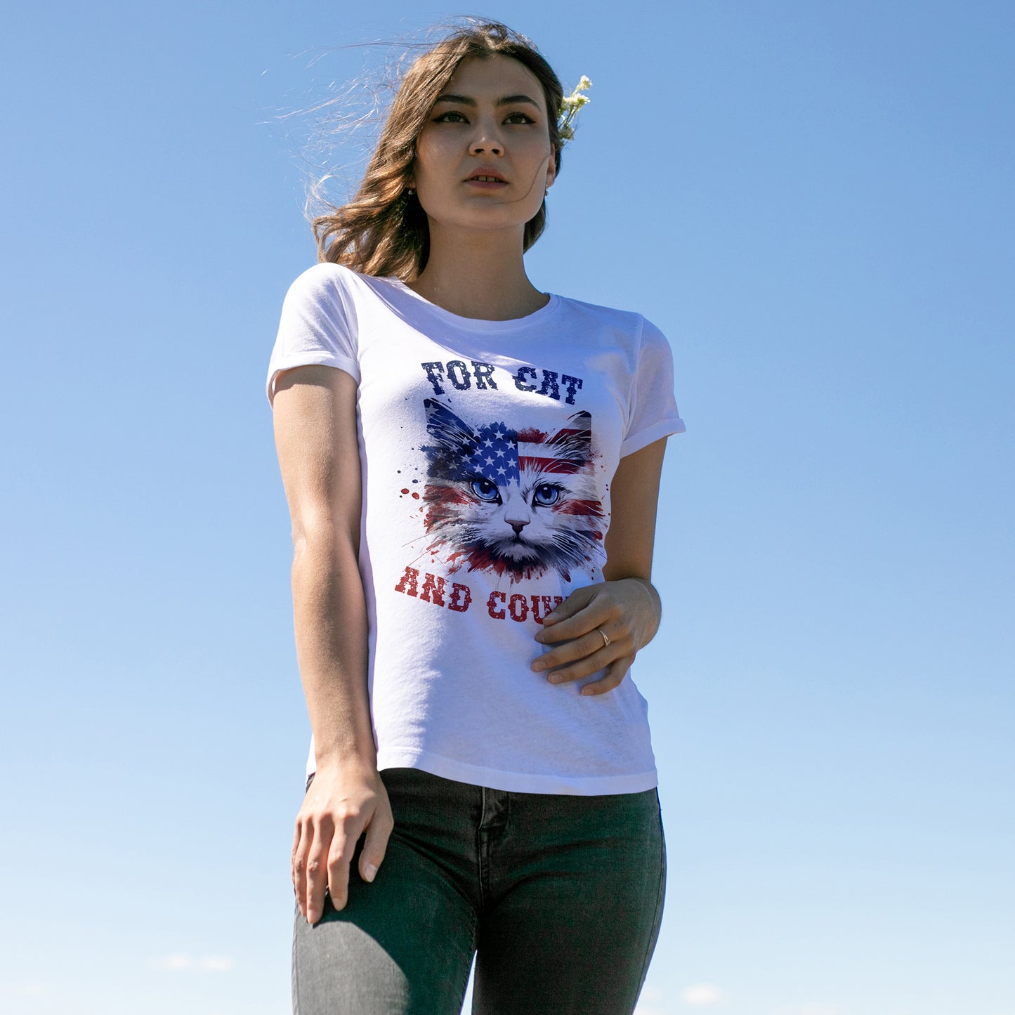 For Cat and Country Shirt - Patriotic USA Flag Cat Tee
