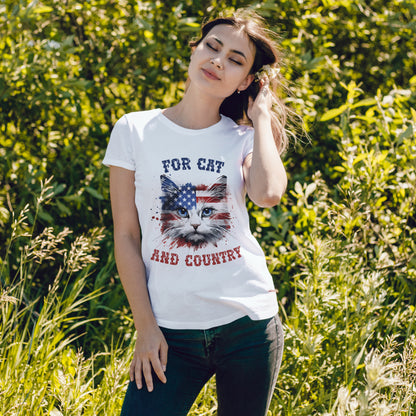For Cat and Country Shirt - Patriotic USA Flag Cat Tee
