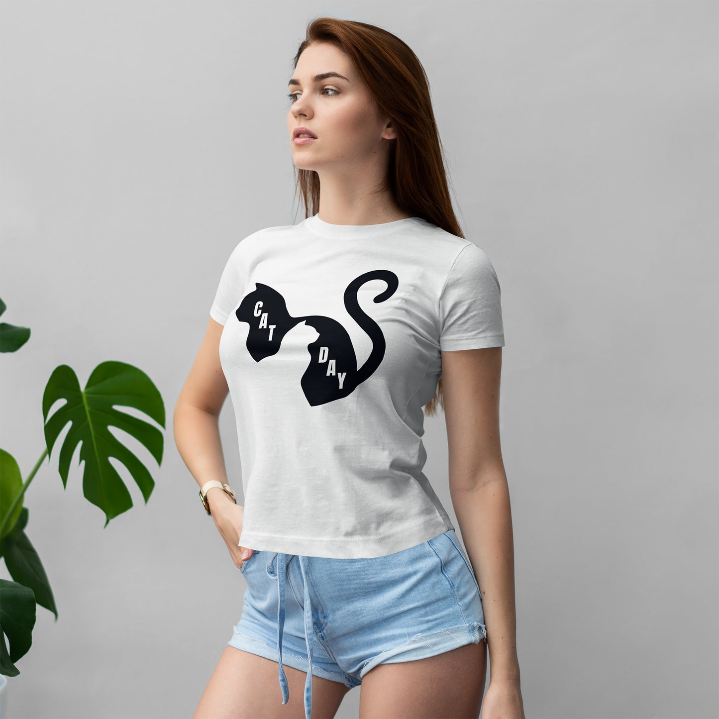Cat Day Minimalist Black Cat Silhouette T-Shirt