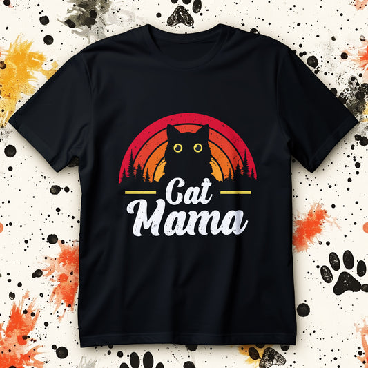 cat mama t-shirt retro sunset cat silhouette graphic